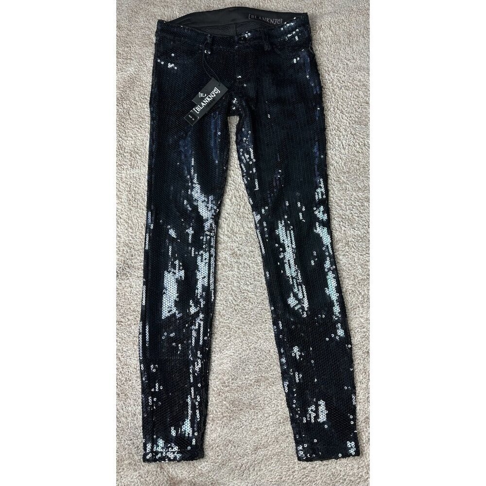 BLANKNYC Womens Black 5 Pocket Sequin Spray On Skinny Pants Size 26 NWT - Picture 5 of 16